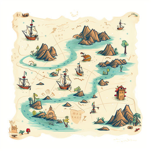 Minimalist treasure map on white background
