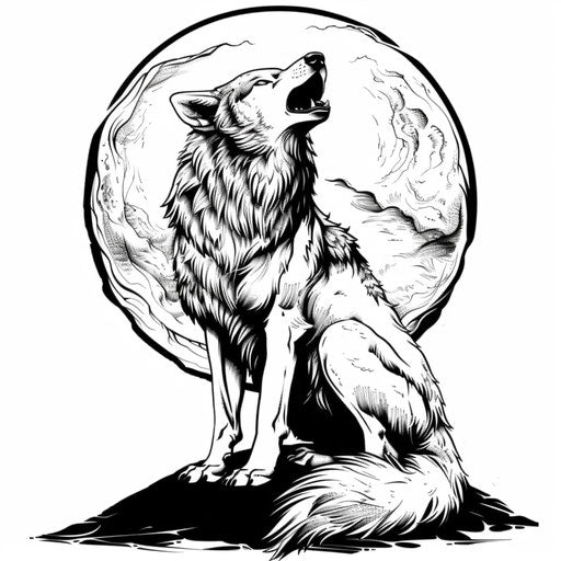 Sketch of a wolf howling at the moon tattoo
