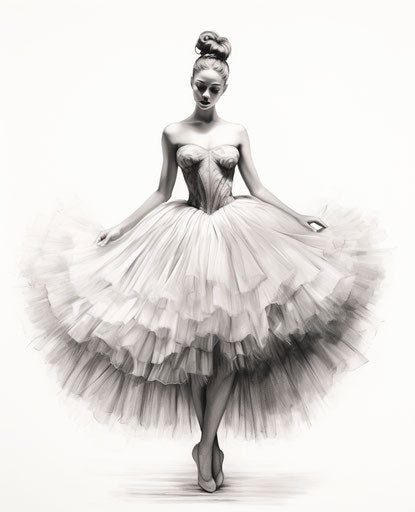 Drawing of a ballerina in a tutu on white background, princesscore style