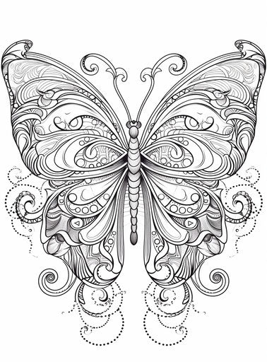 Elaborate butterfly on white background, intricate black and white style