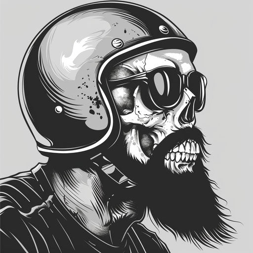 Bold tattoo sketch of biker with skull helmet in black and gray