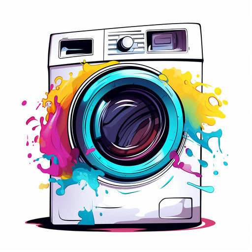 Washing machine illustration in the style of Chiaroscuro Art, on white background