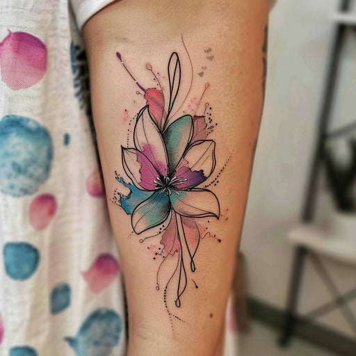 Elegant flat tattoo sketch for 13 tattoo with watercolor splashes in pastel tones