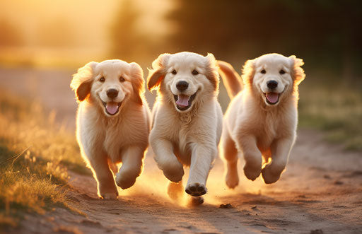 Golden retriever puppies in graceful movements