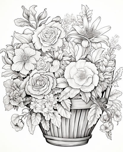 Garden basket flower coloring page