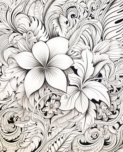 Pattern surrounded by flowers and leaves, maori art style