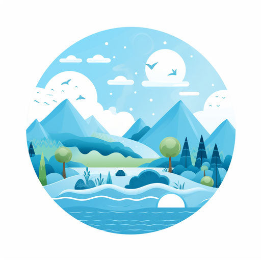Minimalist water cycle on white background