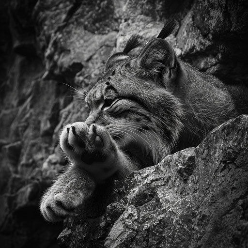 Large paws and sharp claws of a Pallas's cat on a rocky surface