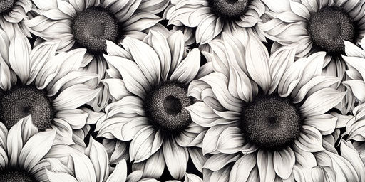 Black and White Sunflower Pattern, Graphite Realism Style
