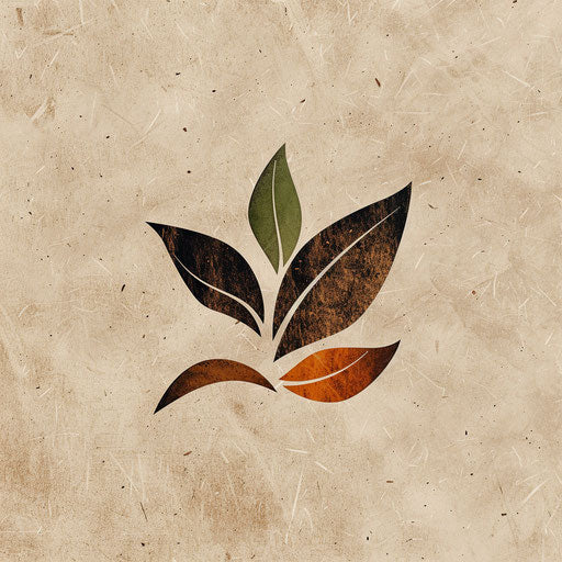 Handcrafted app logo with earthy tones and a natural texture background