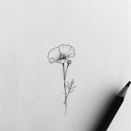 Sketch style tattoo design of a single poppy flower