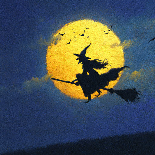 Bright Yellow Moon with Bats in a Twilight Sky