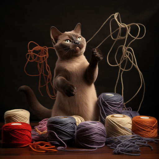 Burmese cat playing with yarn