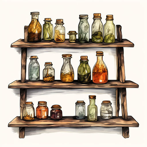 Shelf clipart in the style of Oil painting, on a white background