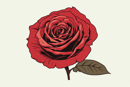 Red rose outline in colored cartoon style, eye-catching