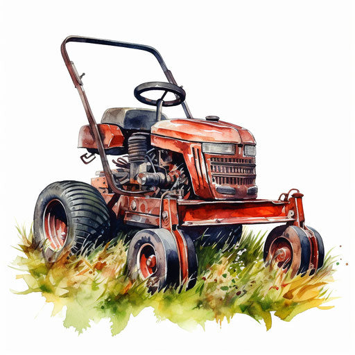 Lawn mower clip art in the style of oil painting