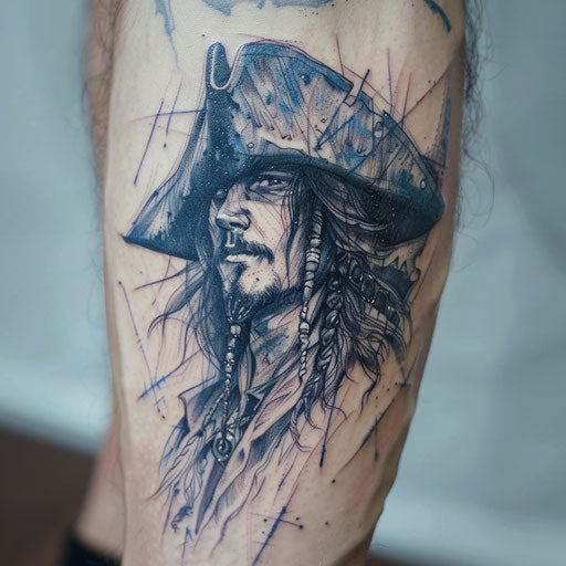 Ghostly pirate captain portrait with eerie blue tones