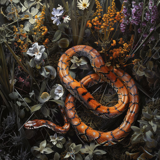 Corn snake moving through a tranquil garden