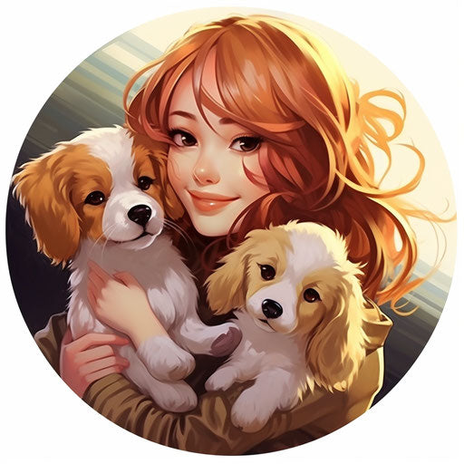 Cute anime dogs in traditional oil painting style