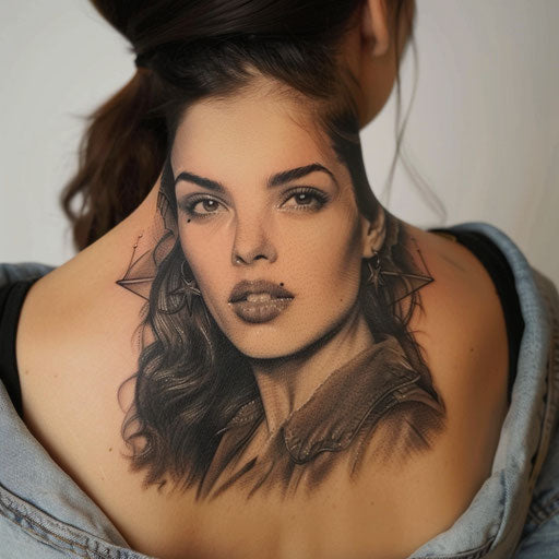 Realistic black and gray historical portrait tattoos for women