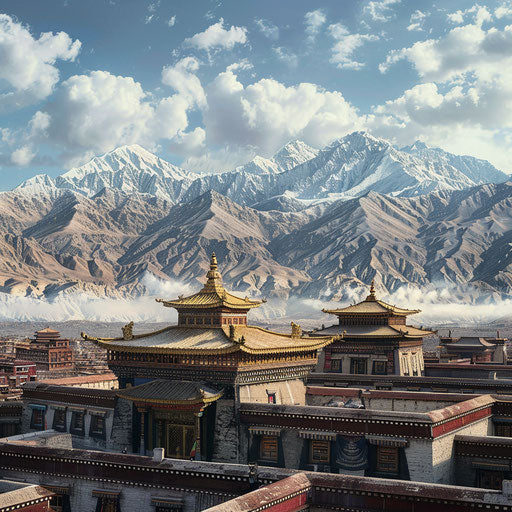 Hyperrealistic photo of the Jokhang Temple in Lhasa with the Himalayas