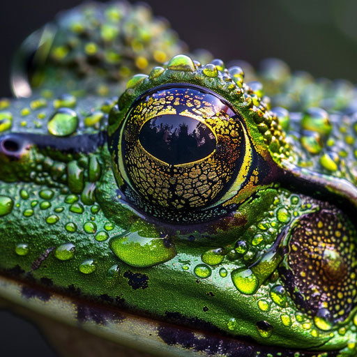 Vibrant green frog skin with water droplets