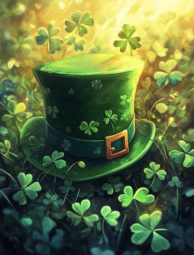 St. Patrick's Day hat surrounded by clovers