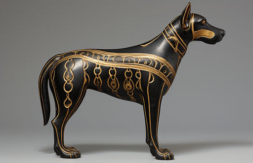 Doberman breeding, strong contours style, 1000–1400 AD, light black and gold, petcore, nabis 17:11
