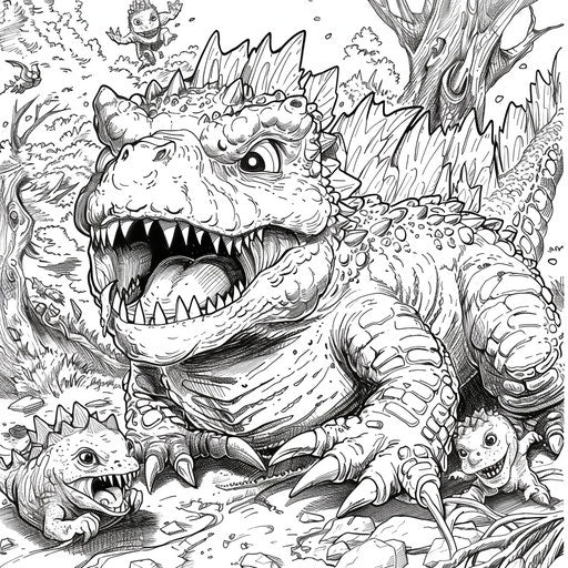 Playful young monsters - Coloring book page