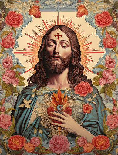 The Jesus tattoo in gouache style, Americana iconography