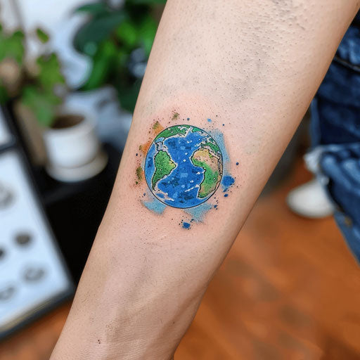Watercolor Effect in a Flat Earth Tattoo Sketch