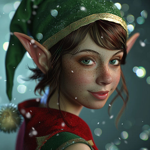 Elf in photo realistic style with a flat blue background