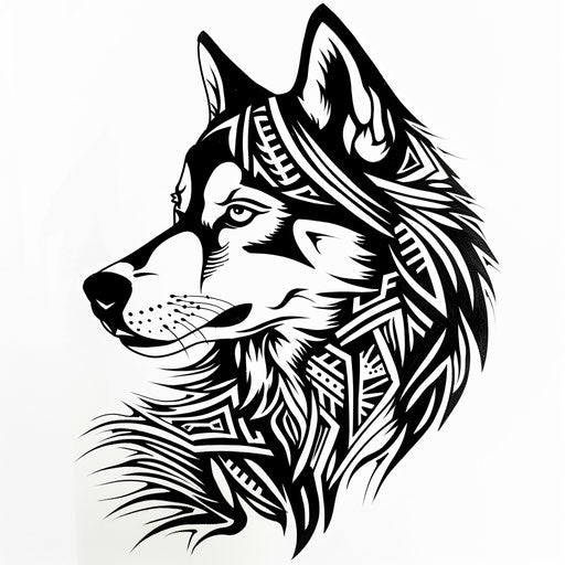 Tribal flat tattoo sketch for abstract Husky dog with tribal patterns