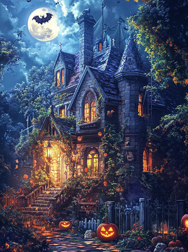 The haunted house with ghostly figures