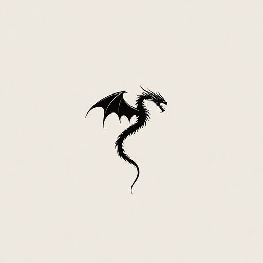Minimalist black ink dragon silhouette on white background