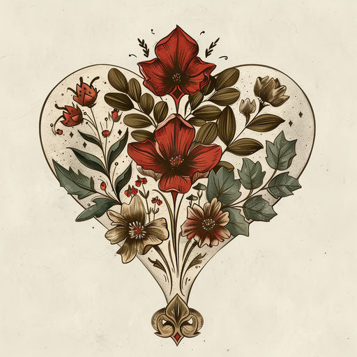 Botanical-themed spade tattoo sketch