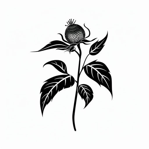 Minimalist black and white tattoo sketch with a jagua berry