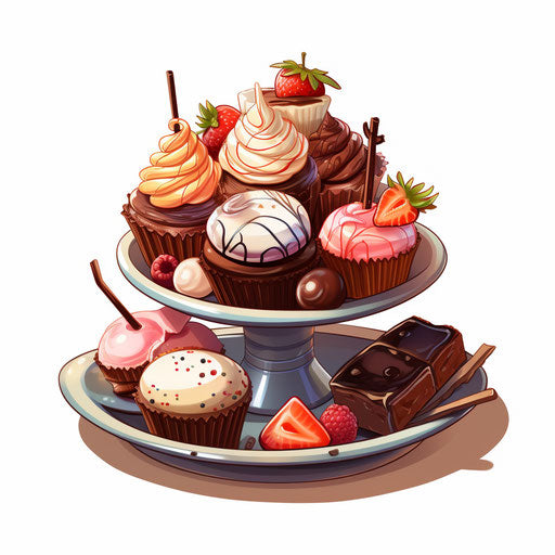 Sweets in Chiaroscuro Art style on white background
