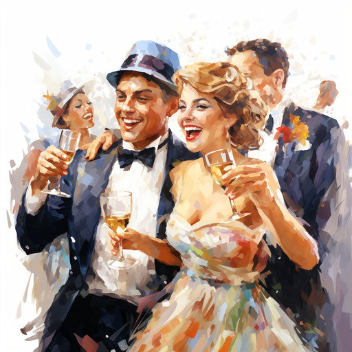 Party clip art in the style of oil painting, on white background