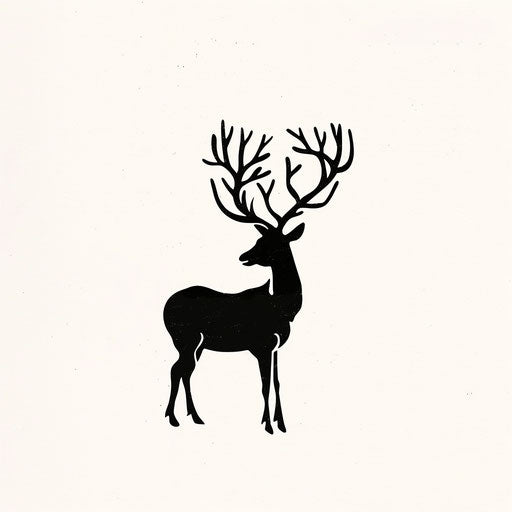Minimalist deer tattoo design, black ink on pure white background