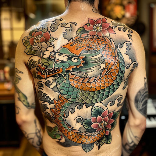 Tattoo symbols with Japanese influences, in the style of Ami James