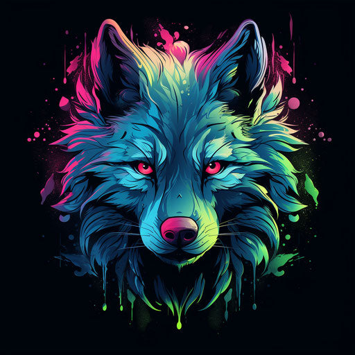 Black, green and blue wolf t-shirt design on black background