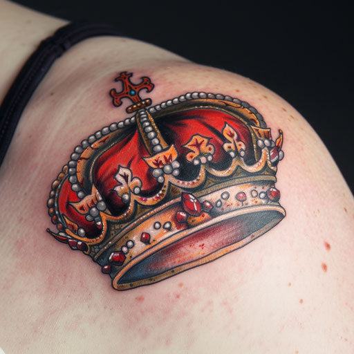 King crown with red and gold jewels on white background