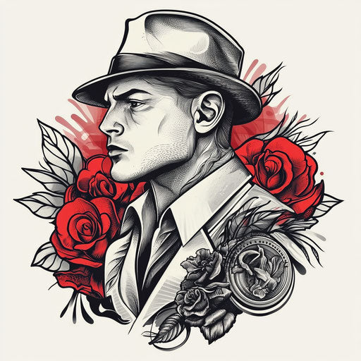 Neo-traditional mafia tattoo sketch in clipart style