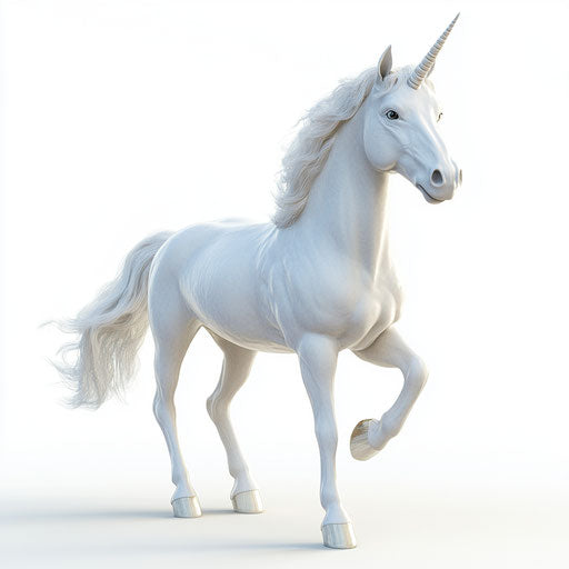 3D unicorn on flat white background, isolated clipart