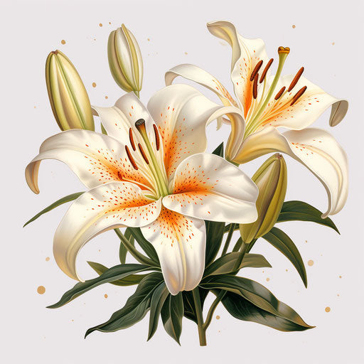 Lily clipart in the style of Oil painting, on a white background