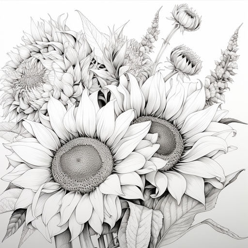 Tutorial sunflower sketch coloring book