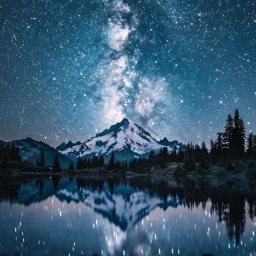 Mount Baker under a clear starry night, the Milky Way stretching across the sky