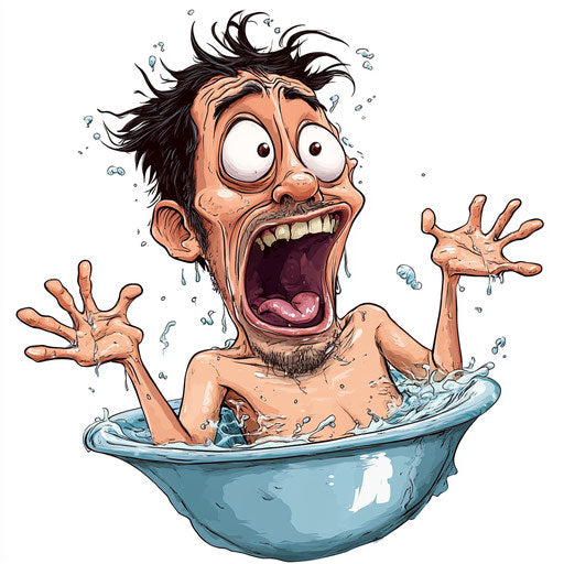 Humorous caricature of a bath with human characteristics