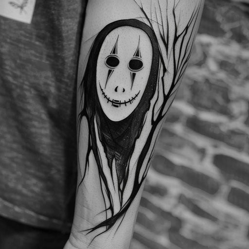 Bold Flat Tattoo Sketch of No-Face with High Contrast B&W Tones